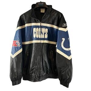 Indianapolis Colts  Leather Full Zip Coat Jacket Football XL Reebok